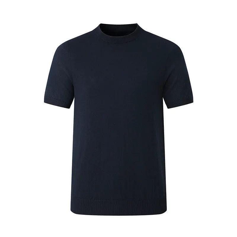 Pure cotton men's short-sleeved T-shirt in slim fit round neck style, available in five colours including black, white, khaki, navy, charcoal gray