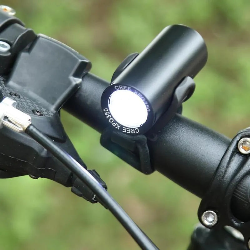 Black USB rechargeable bicycle front light with 350 lumens brightness for mountain bikes