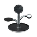 Black ABS+PC three-in-one magnetic suction wireless charger bracket with 15W output and USB interface for mobile phones