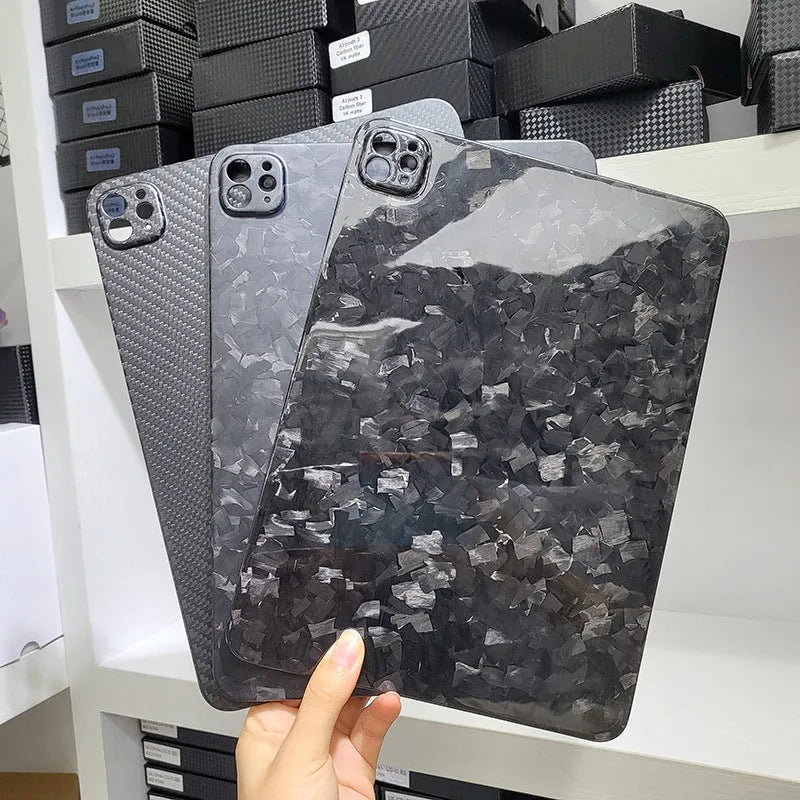 Carbon fibre hard protective case for iPad Pro 11 with embossed plaid design