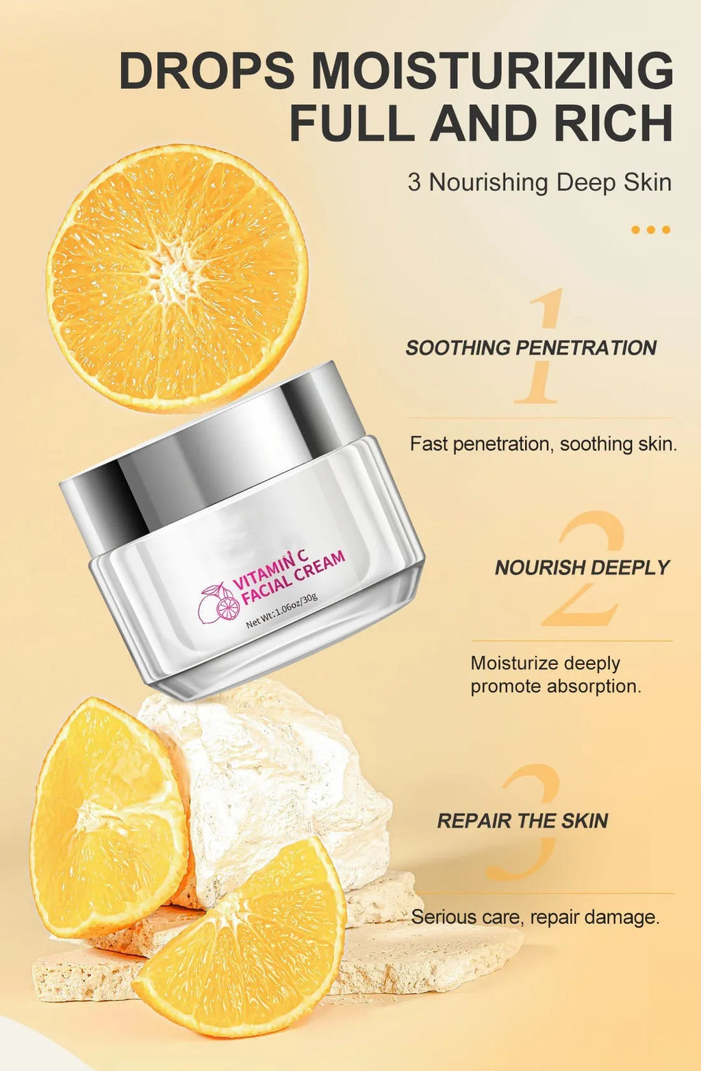 30g jar of Vitamin C face cream for skin brightening and anti-ageing.