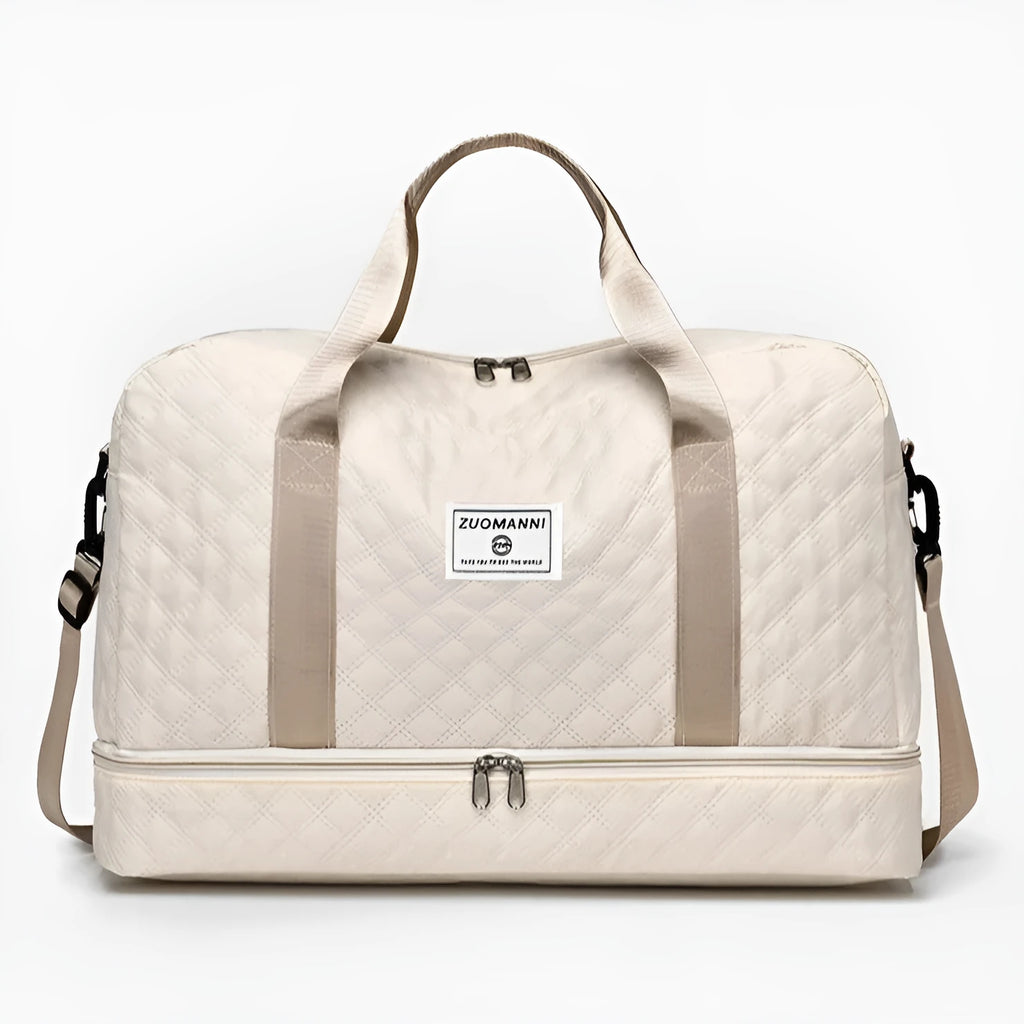 Large capacity Oxford cloth travel bag in a solid colour with visible sewing thread detail.