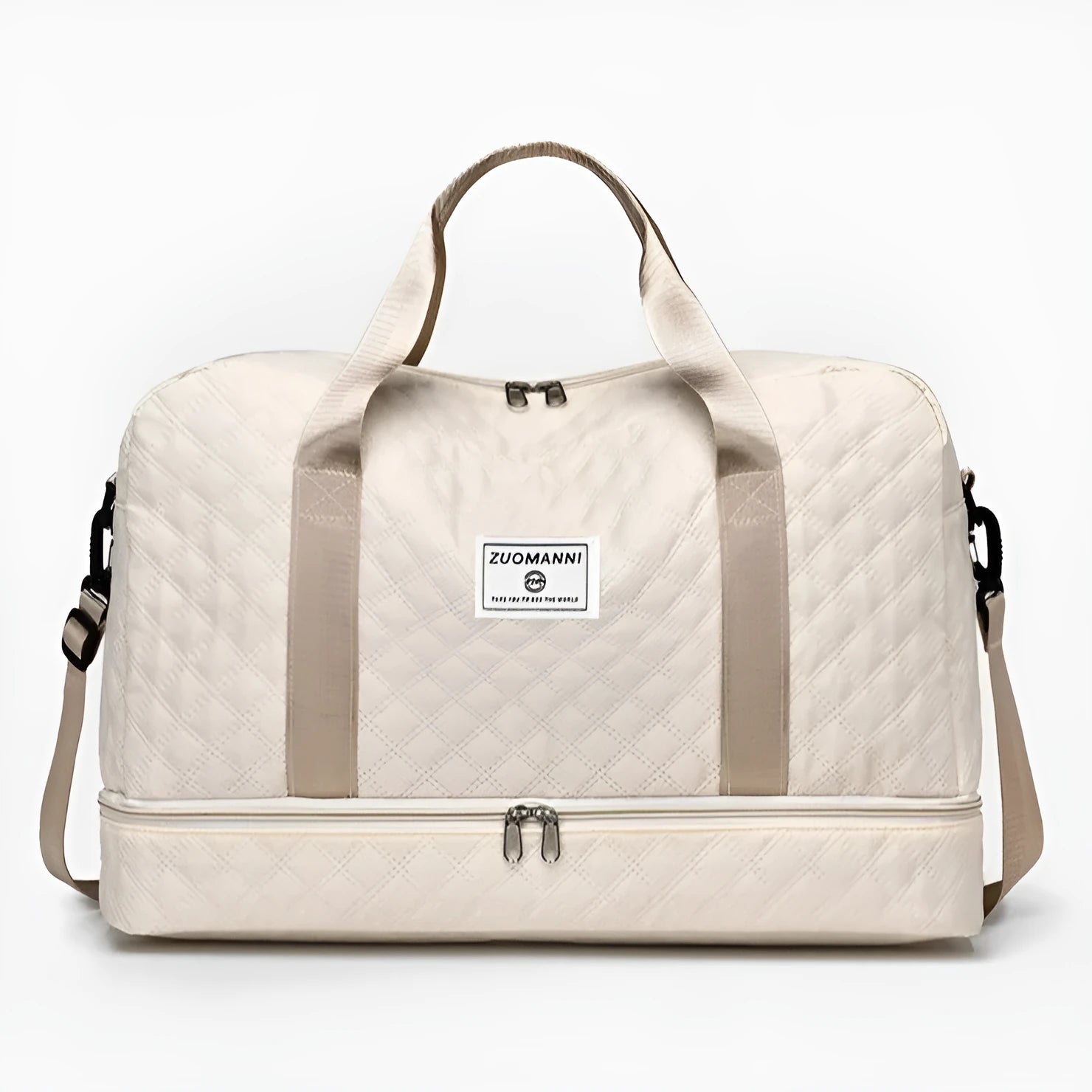 Large capacity Oxford cloth travel bag in a solid colour with visible sewing thread detail.