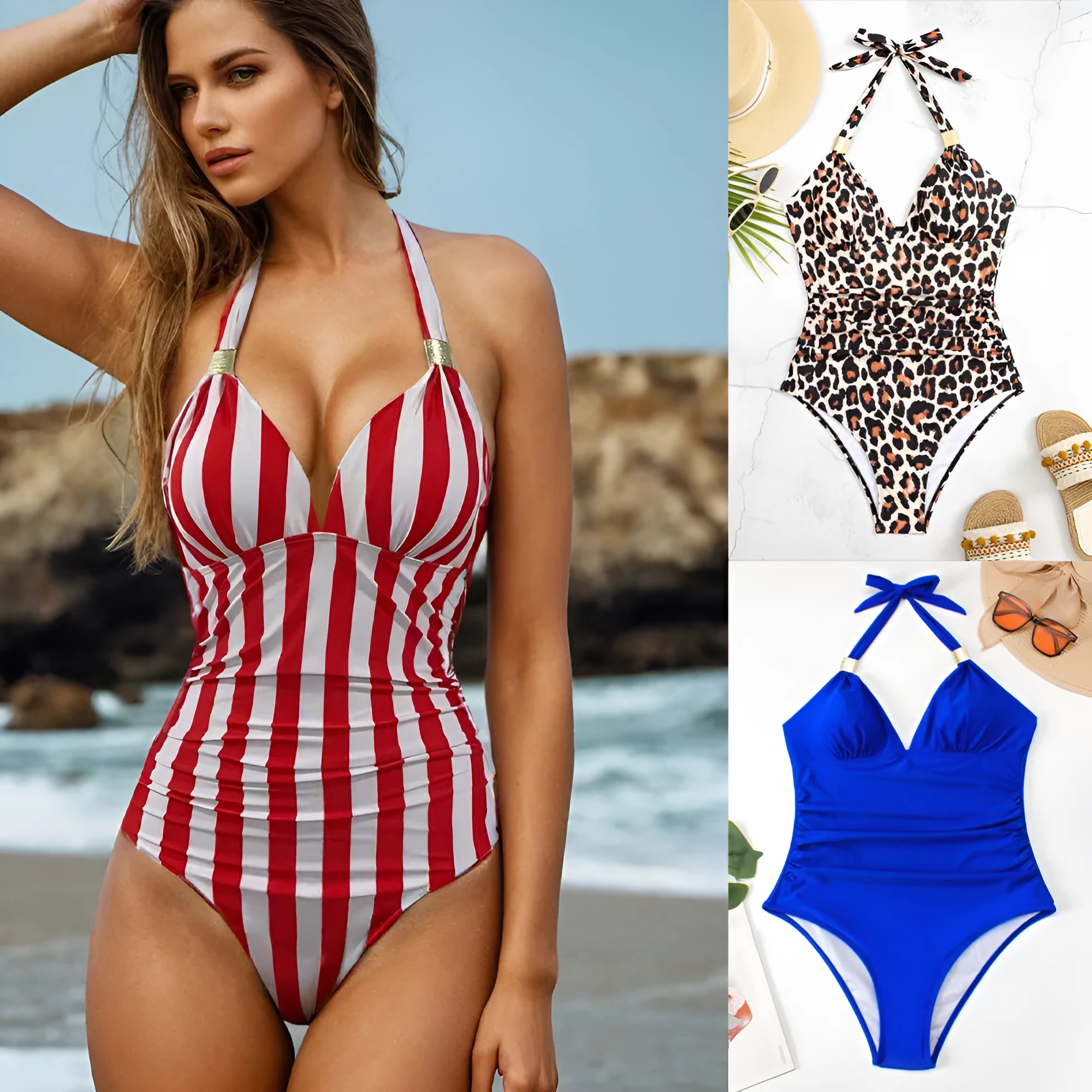 Women's quick-drying swimsuit in polyester and spandex fabric available in multiple colours and patterns