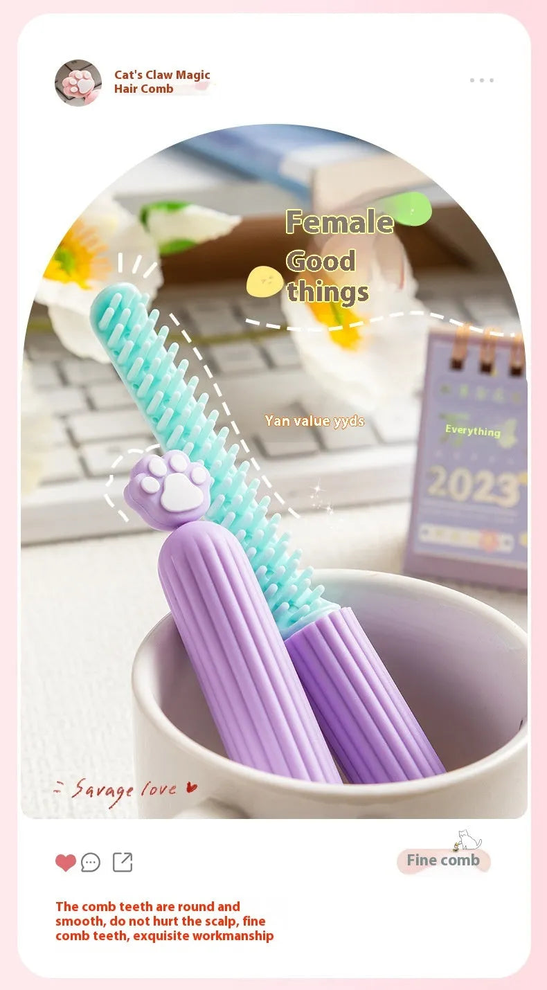 Cartoon cat's paw small pen comb, 18.3cm by 2cm, TPR and PP, random colour