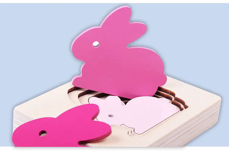 Wooden multi-layer big animal puzzle for children aged 4-6, 11 x 15cm, in rabbit, whale, bird or elephant design