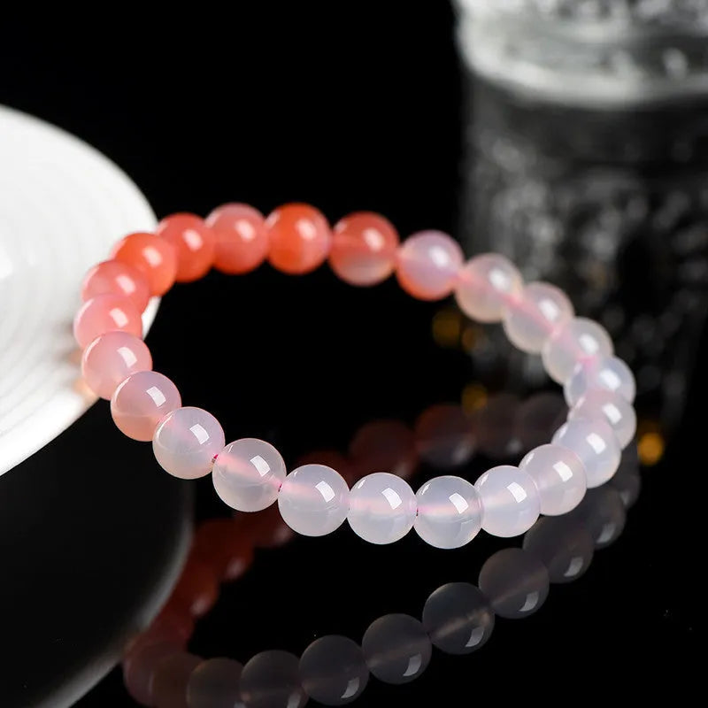 Natural Gradient Yanyuan Agate Bracelet with geometric beads in salt source colour, showing bead size options.