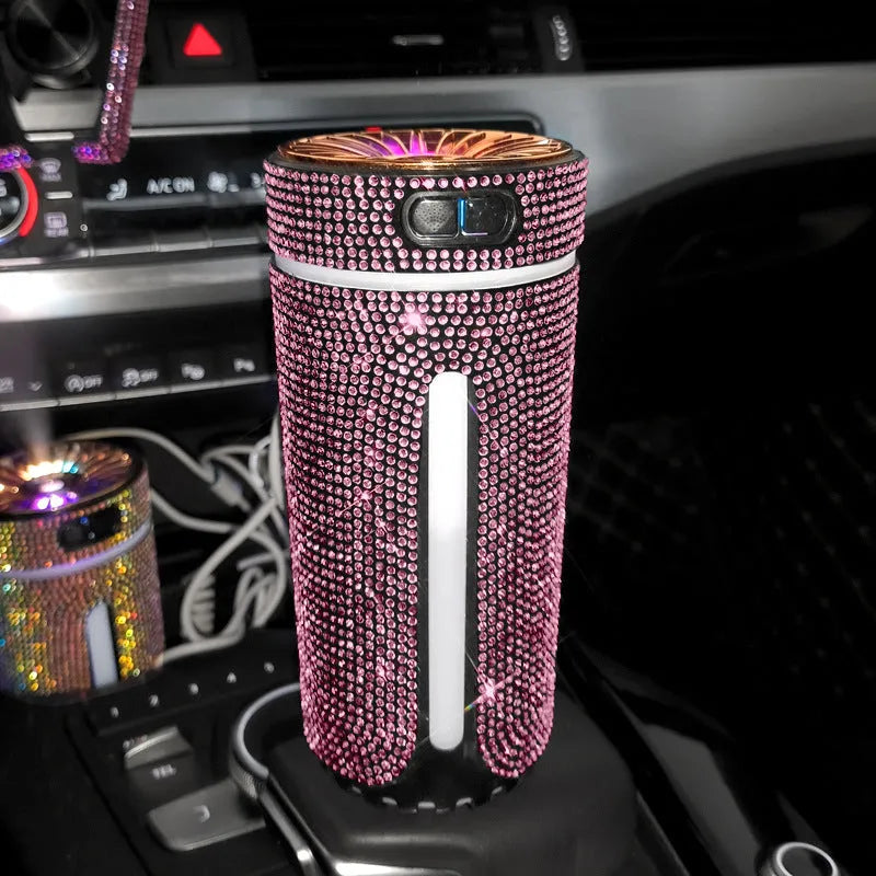 Rhinestone diamond car humidifier with colourful LED light and USB cable