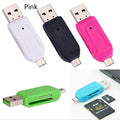 White OTG card reader with micro USB connector for Android phones and computers