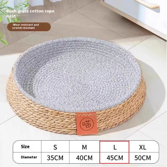 Natural woven rattan cat nest basket bed available in four sizes for feline sleeping comfort