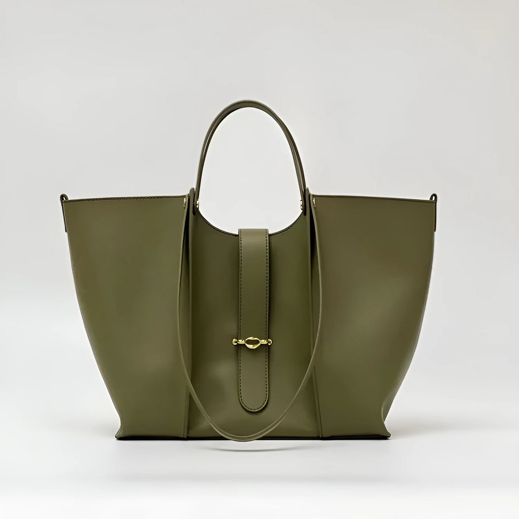 Genuine leather large capacity tote bag with suede lining in brown colour, 29cm x 8.5cm x 27cm