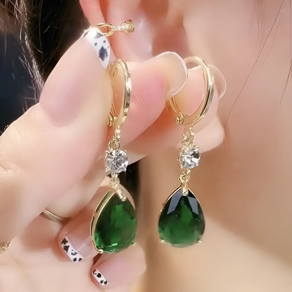 Green geometric teardrop alloy earrings with contemporary shape and lightweight construction