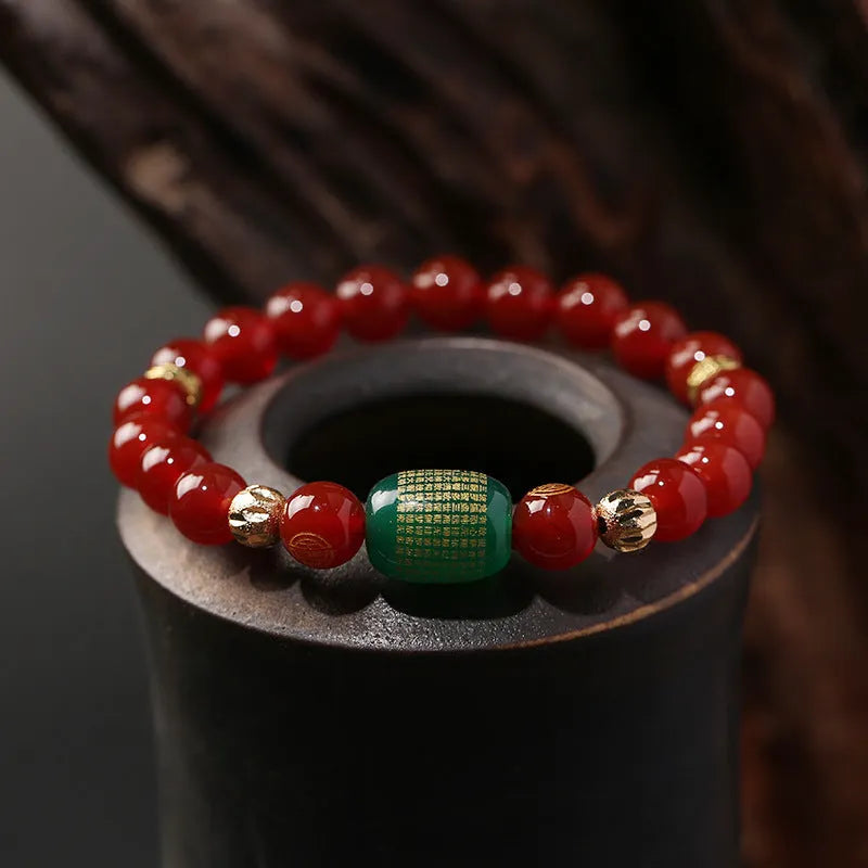 Red Agate Guanyin bracelet rosary with auspicious patterns in New Chinese style.
