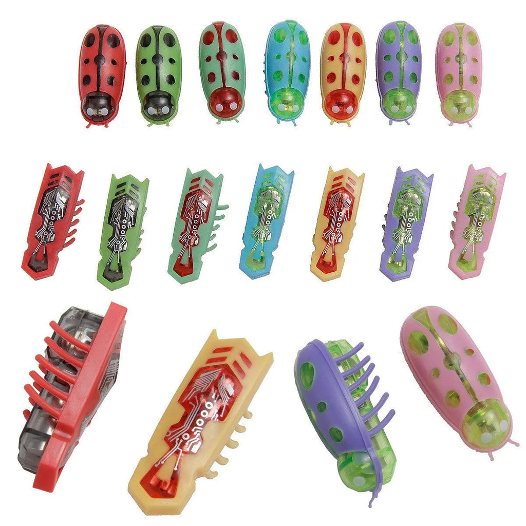 Small plastic cat teaser toy in ladybug and iron cow styles with jumping insect motion.