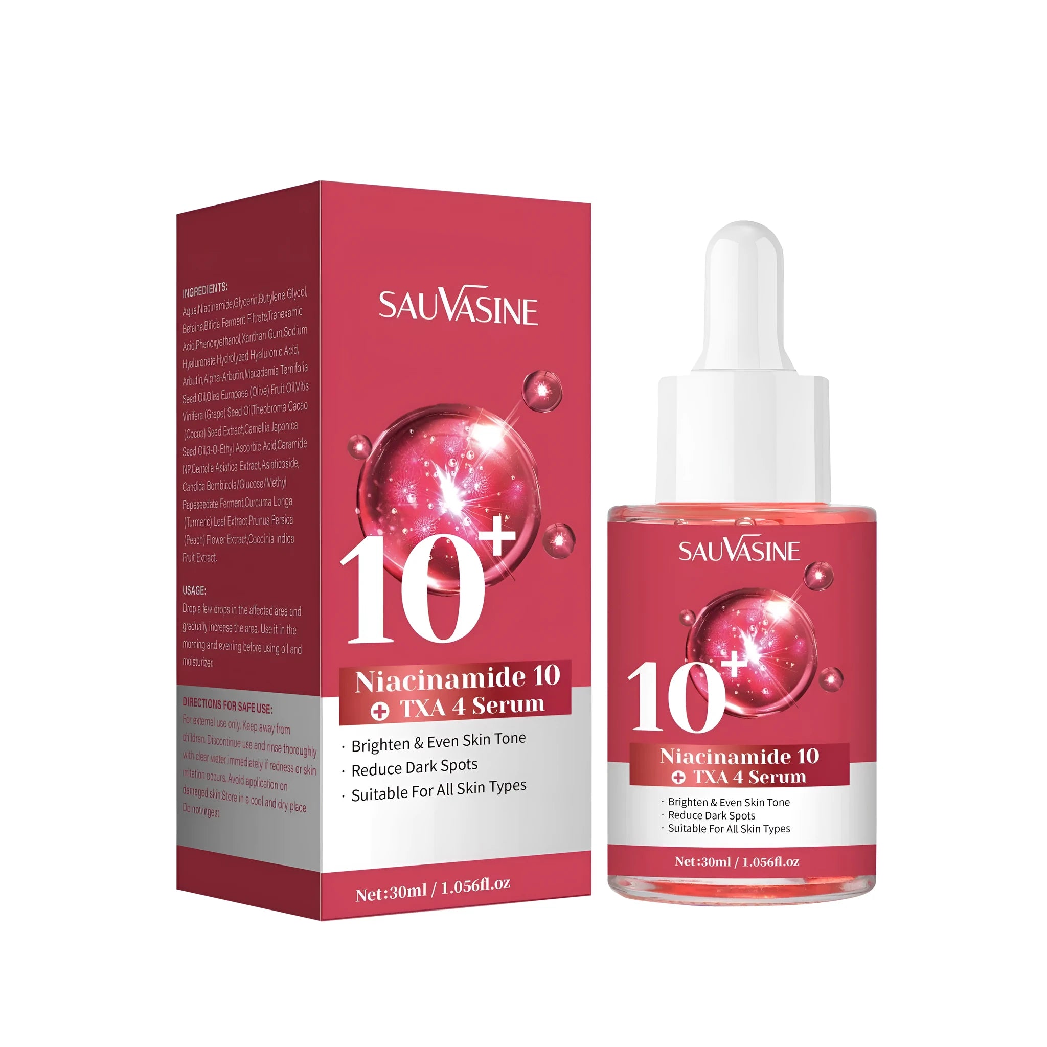30ml glass bottle of Niacinamide 10 TXA 4 Serum with dropper