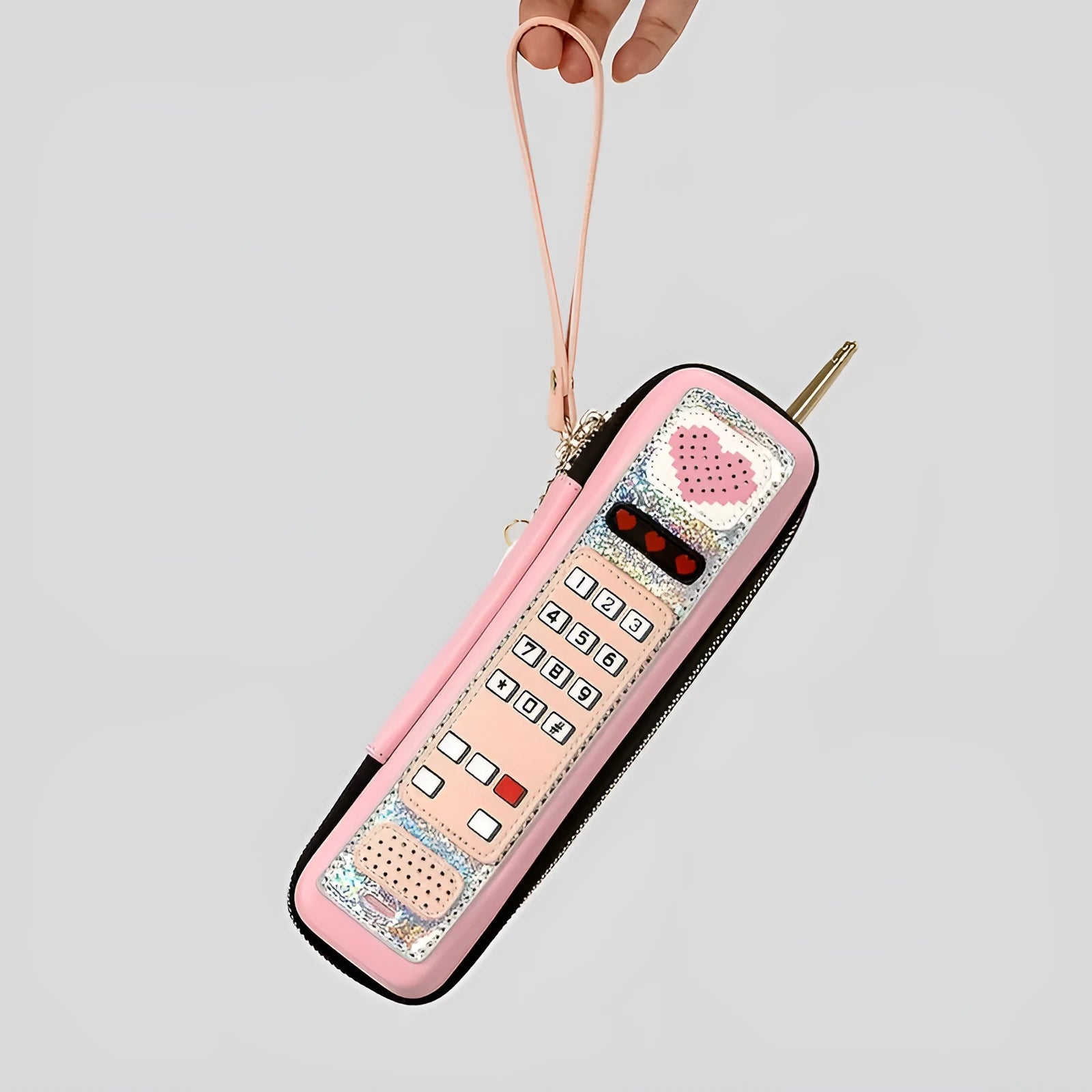 Phone-shaped PU handbag in contrast colour with vertical square form, available in black