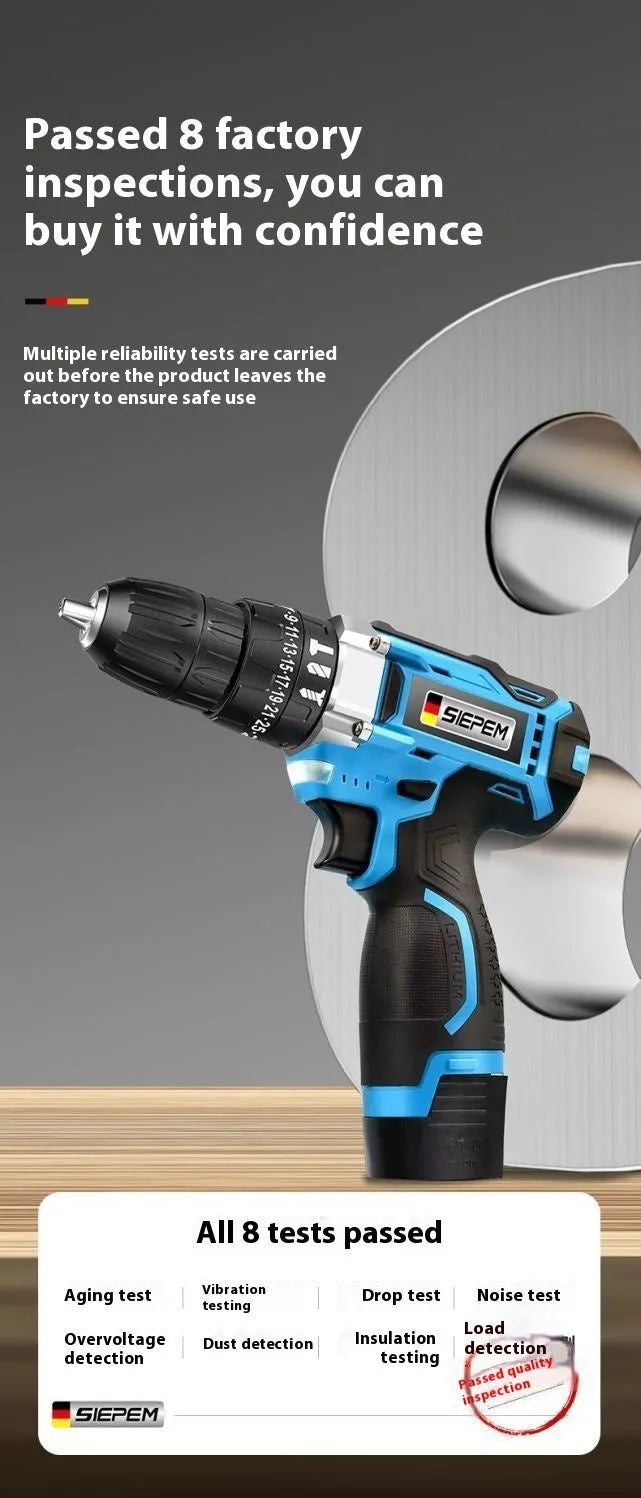 12V two-speed impact pistol drill electric screwdriver in plastic storage box