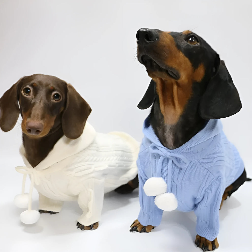 Two-leg hooded sweater for dogs in beige with hood and blended fabric
