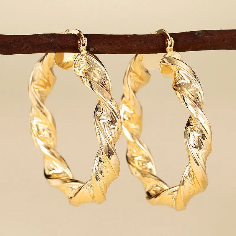 Copper geometric drop ear clip earring for women, electroplated finish, ring and line design