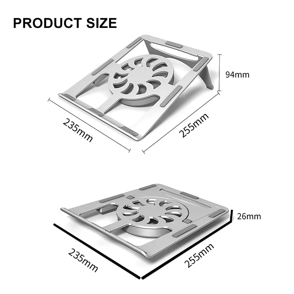 M9 silver aluminium alloy folding laptop cooling bracket on desk