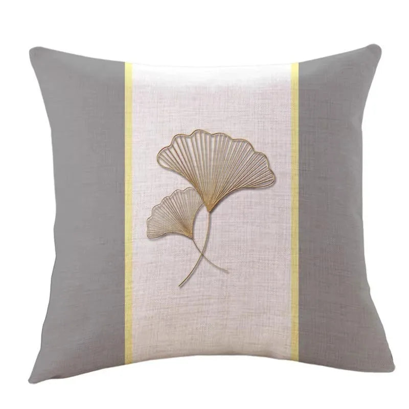 Ginkgo leaf printed square cushion cover on a sofa, available in multiple colours and sizes