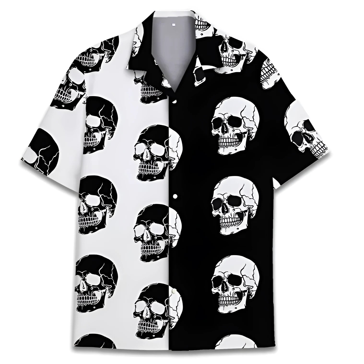 A man's casual summer shirt with a Cuban collar and a colourful Hawaiian-inspired digital print pattern.