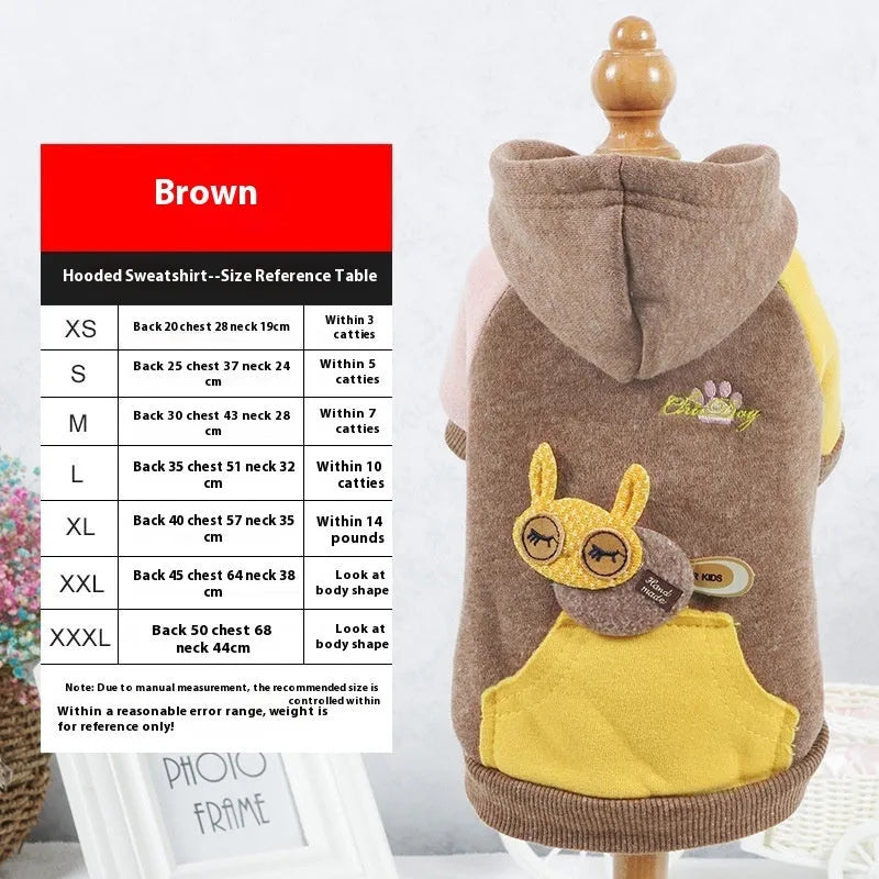 Cotton dog sweatshirt pet clothing in brown, green or pink colours