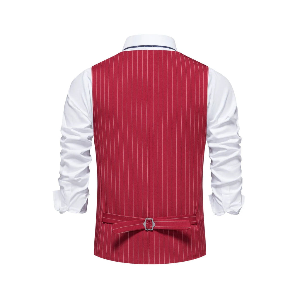 Men's striped suit vest with non-ironing polyester fabric in black, khaki or red stripe patterns