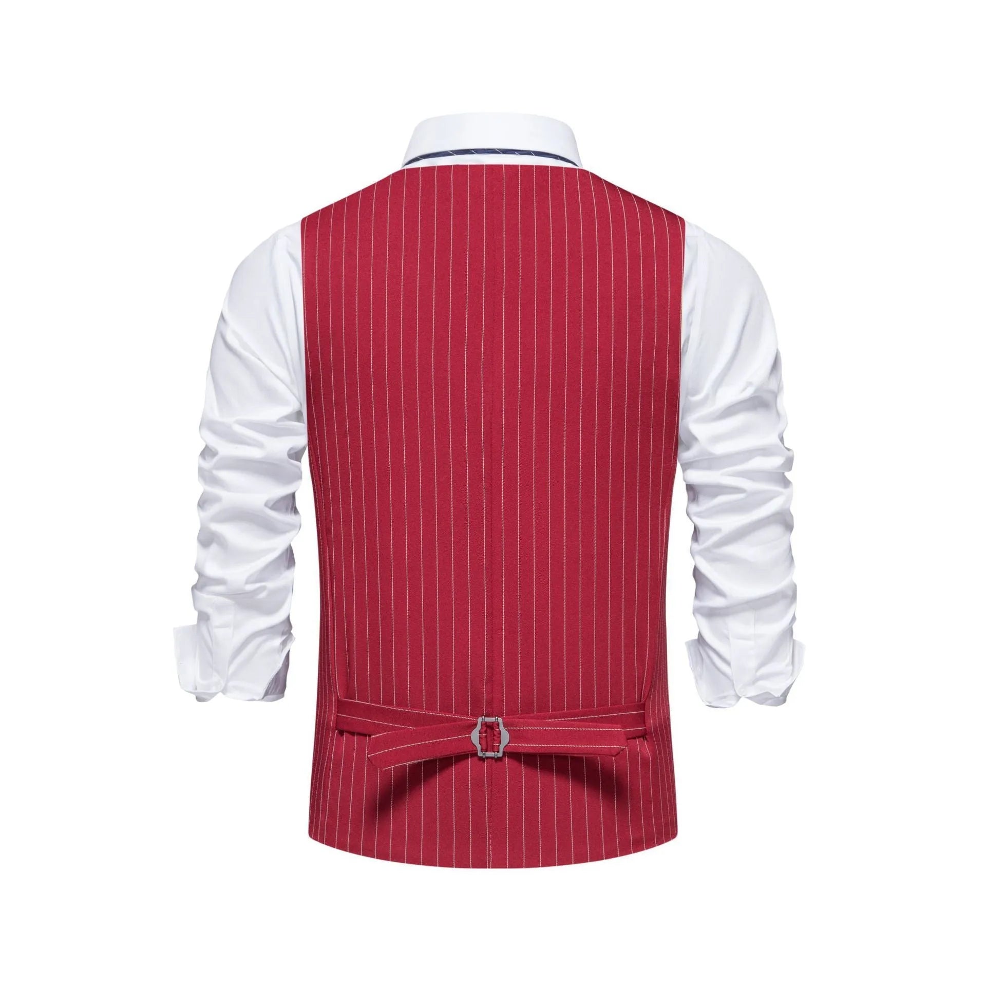 Men's striped suit vest with non-ironing polyester fabric in black, khaki or red stripe patterns