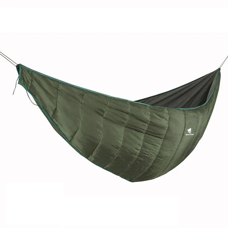Green waterproof portable folding camping hammock made of 20D380T nylon grid cloth, 228x65cm size