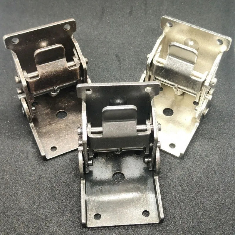 Folding hinge for furniture with adjustable 0 to 90 degree angle and self-locking mechanism.