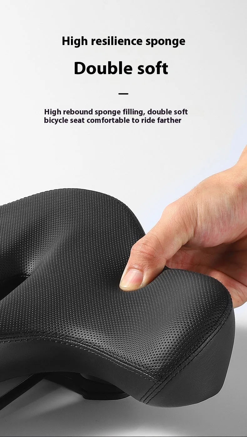 Black bicycle seat cushion with leather cover and thickened foam padding