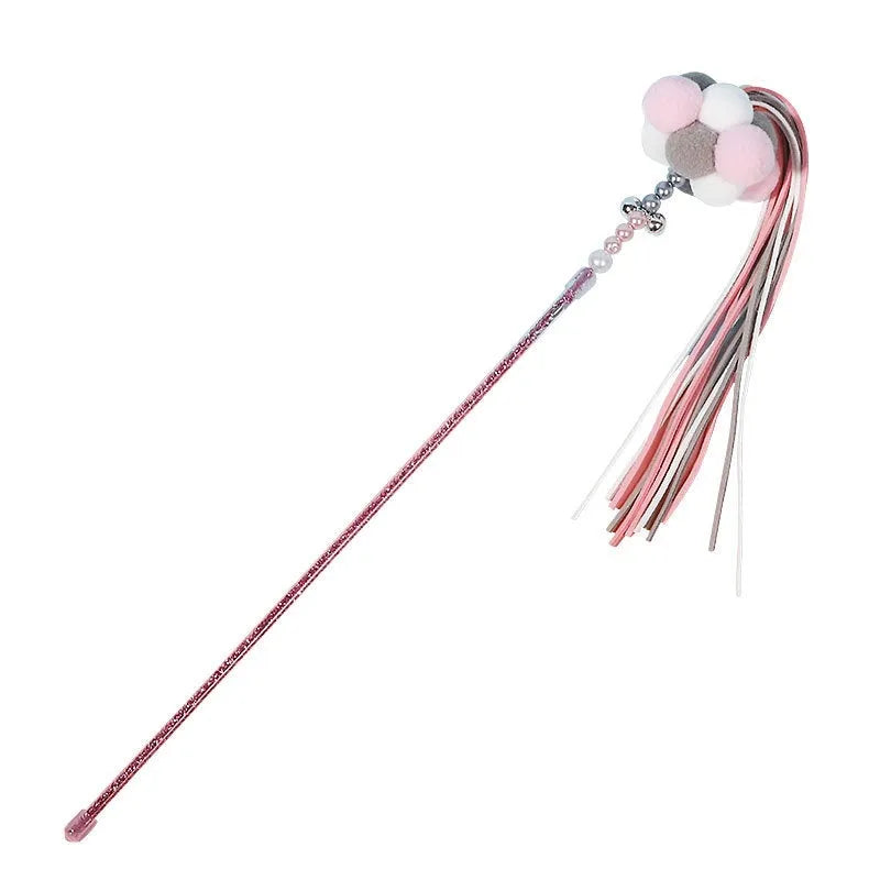 Acrylic cat fairy rod toy with colourful stripes, handheld cat teasing pole in blue, white, pink, purple or orange