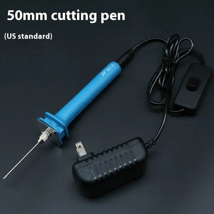 Blue plastic-handled electric heating cutter pen with a metal thermocutting blade.