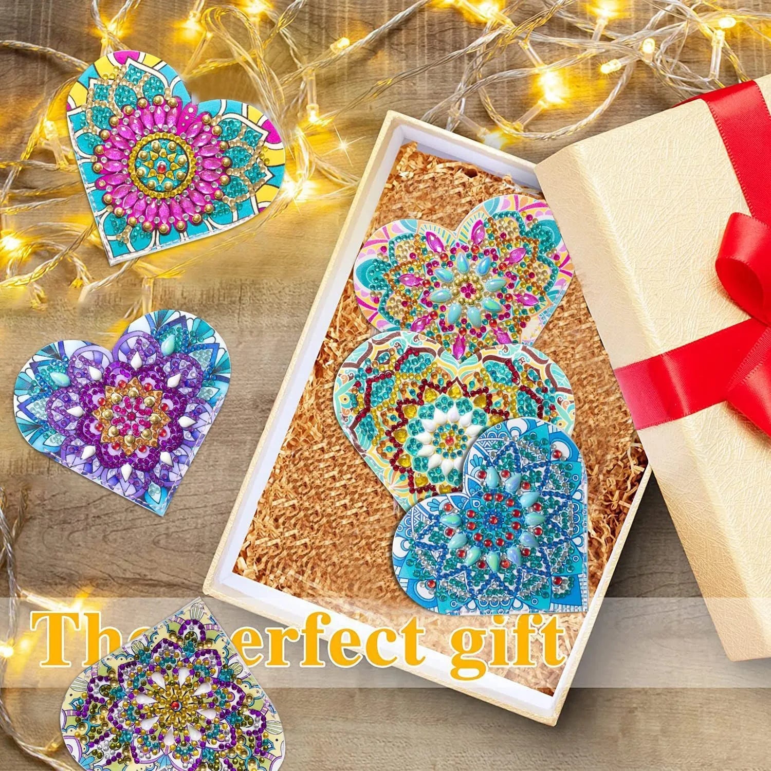 Six frameless PU leather cornerite bookmarks with crystal flower designs on a surface.