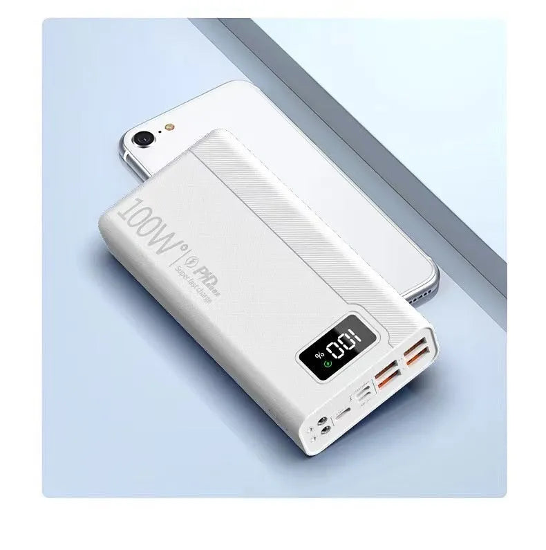 Large black or white power bank showing size comparison and capacity options 20000mAh to 50000mAh.