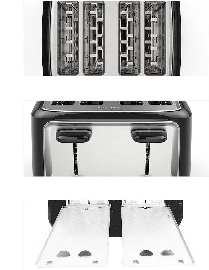 Four slot automatic toaster with 1500W power, 1-6 browning control, and optional AU CN EU UK US plug.