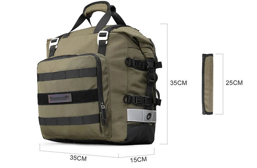 Quick release 20 litre motorcycle side bag in waterproof polyester with shoulder strap