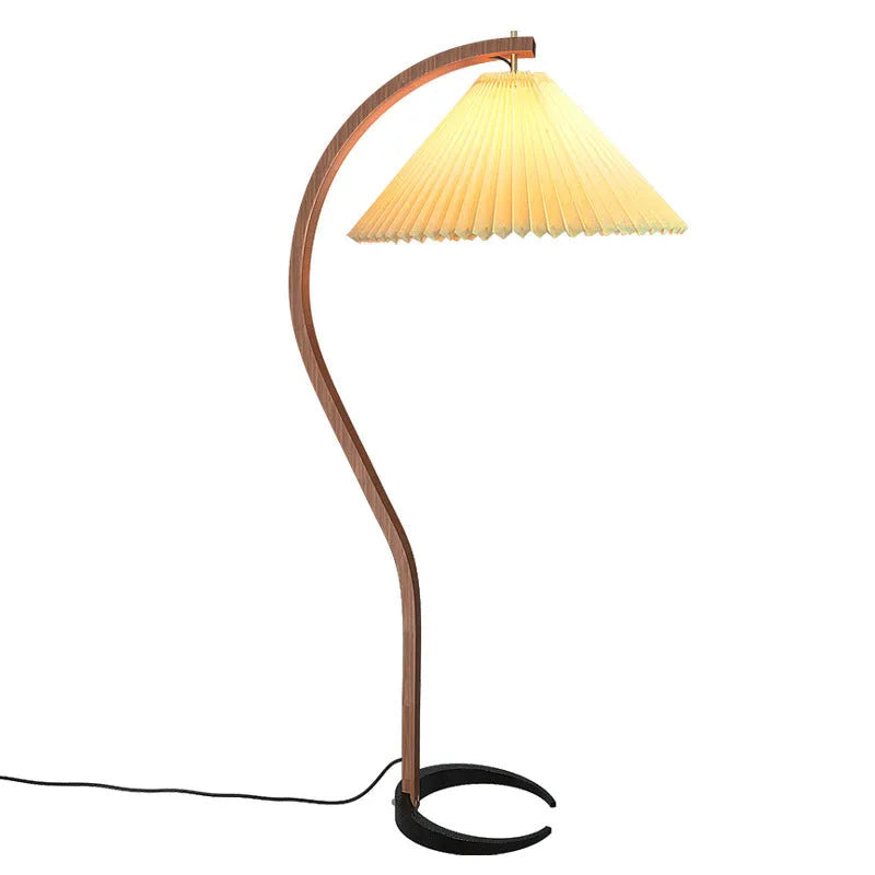 Vertical retro-style table lamp with fabric lampshade on metal base