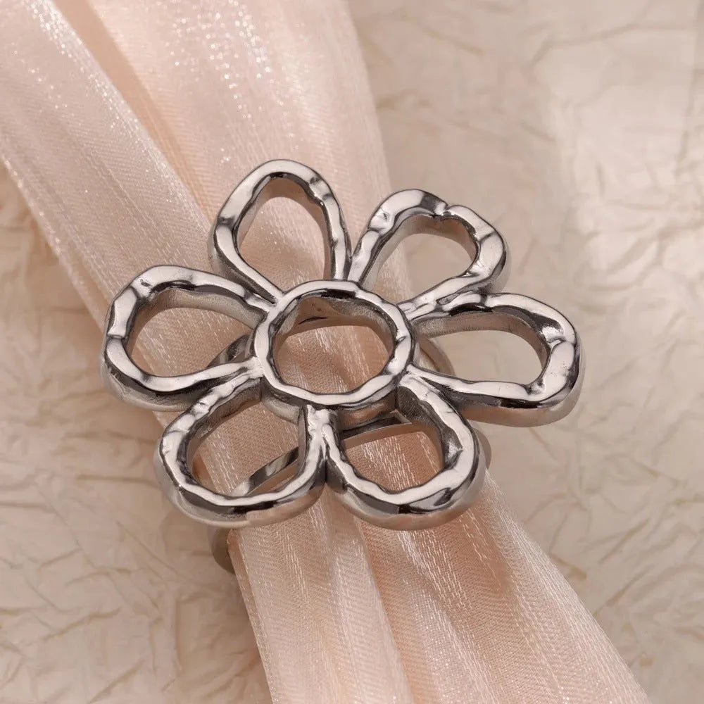 Stainless steel open mouth hollow flower ring for women in gold finish