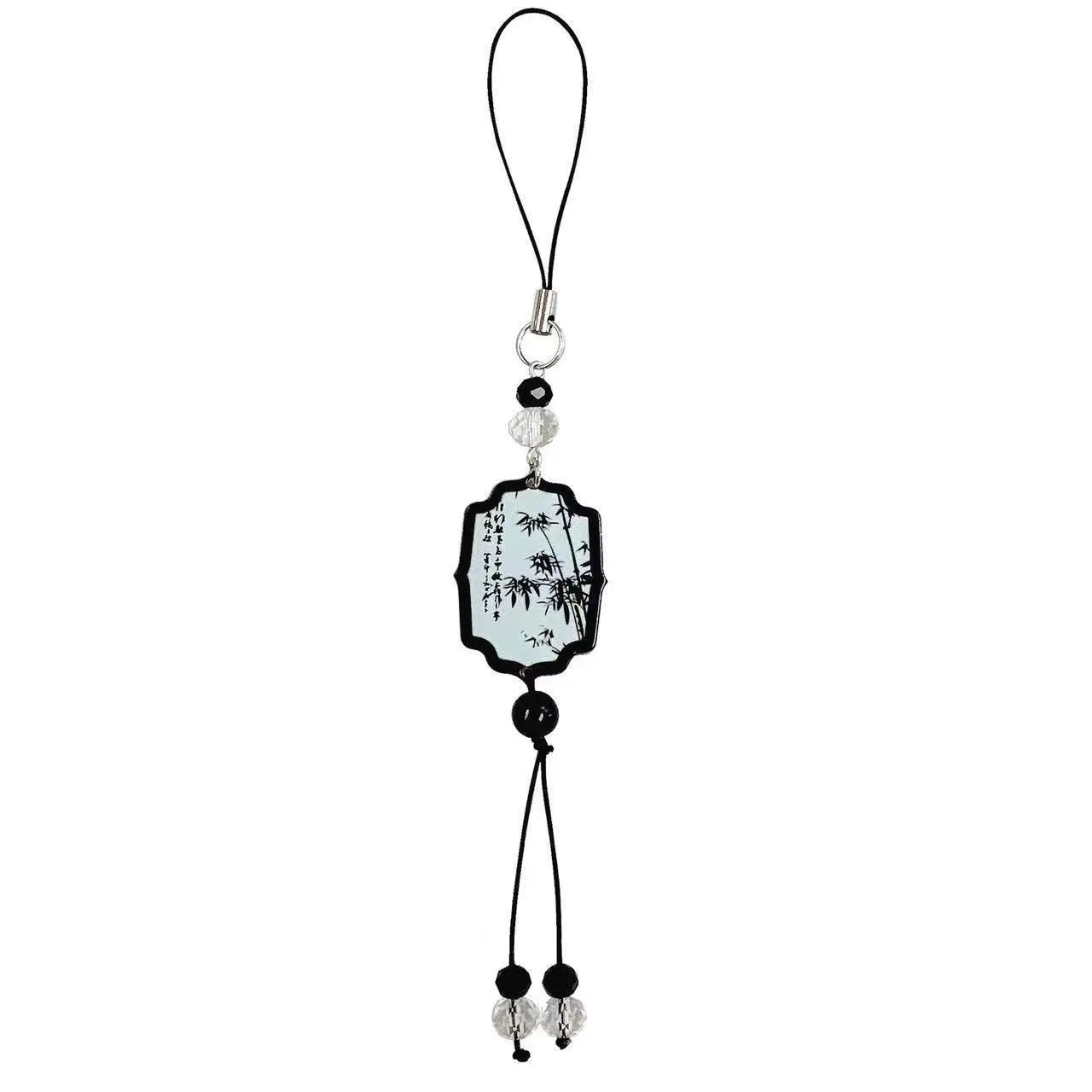 Chinese style Guofeng floral bead pendant keychain with baking varnish finish in Fan or Poetry colour.