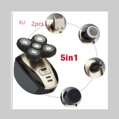 5-in-1 multifunctional electric shaver black gold with floating blades, rechargeable, IPX7 waterproof