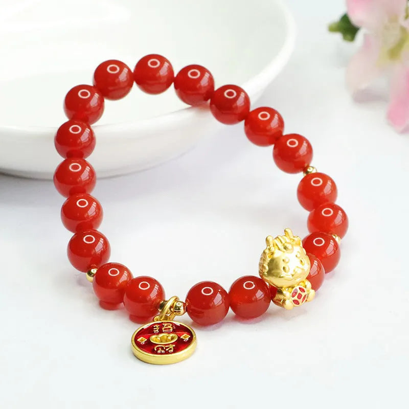 Red agate stone bracelet with 8mm beads for Chinese zodiac Year of the Dragon