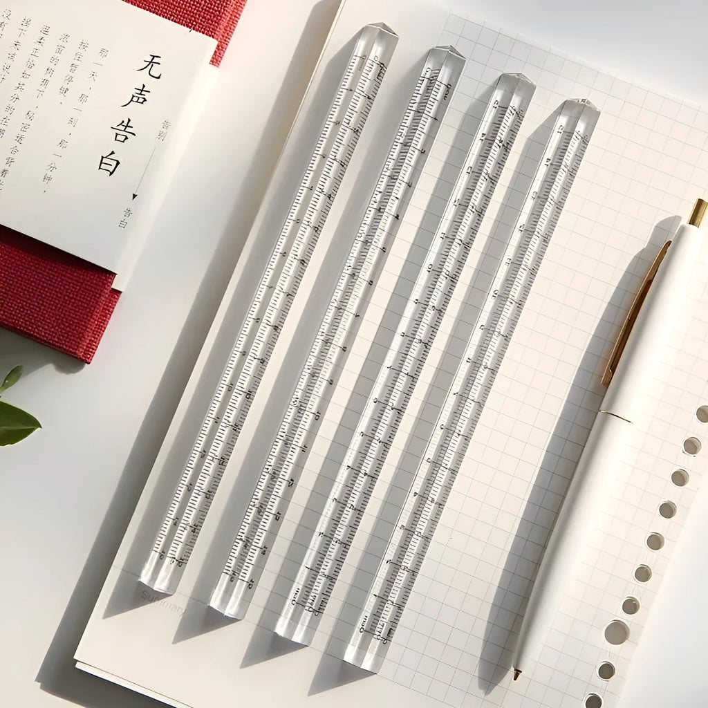White plastic ruler 15cm on white background for primary school measuring