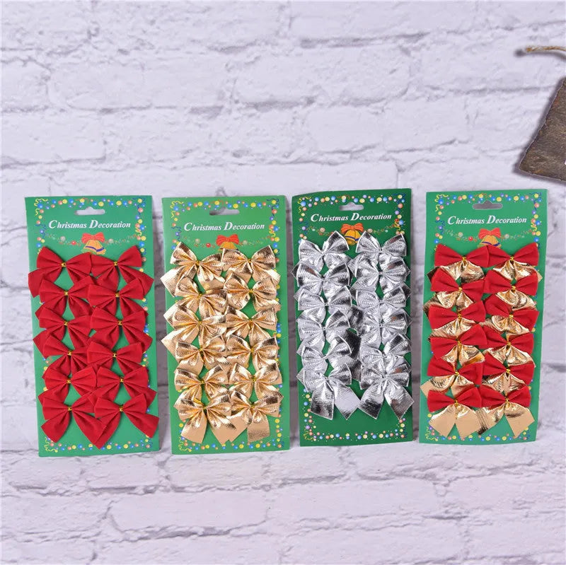 A red, gold, and silver polyester Christmas decoration bow ornament measuring 5 cm.