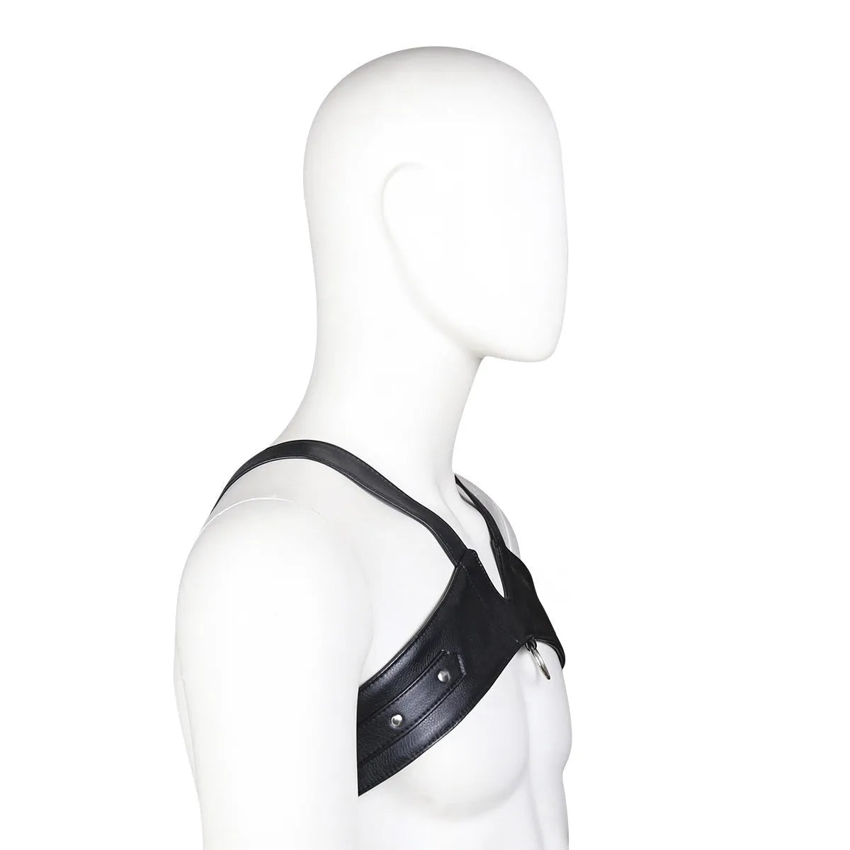 Men's black leather adjustable chest strap for intimate wear