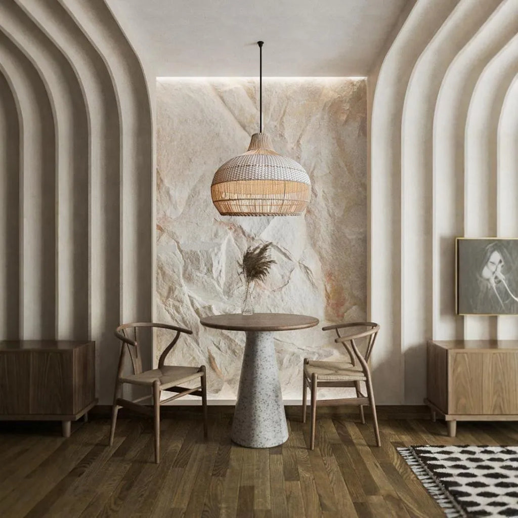 Natural woven rattan pendant chandelier with 60cm diameter in Silent Wind style