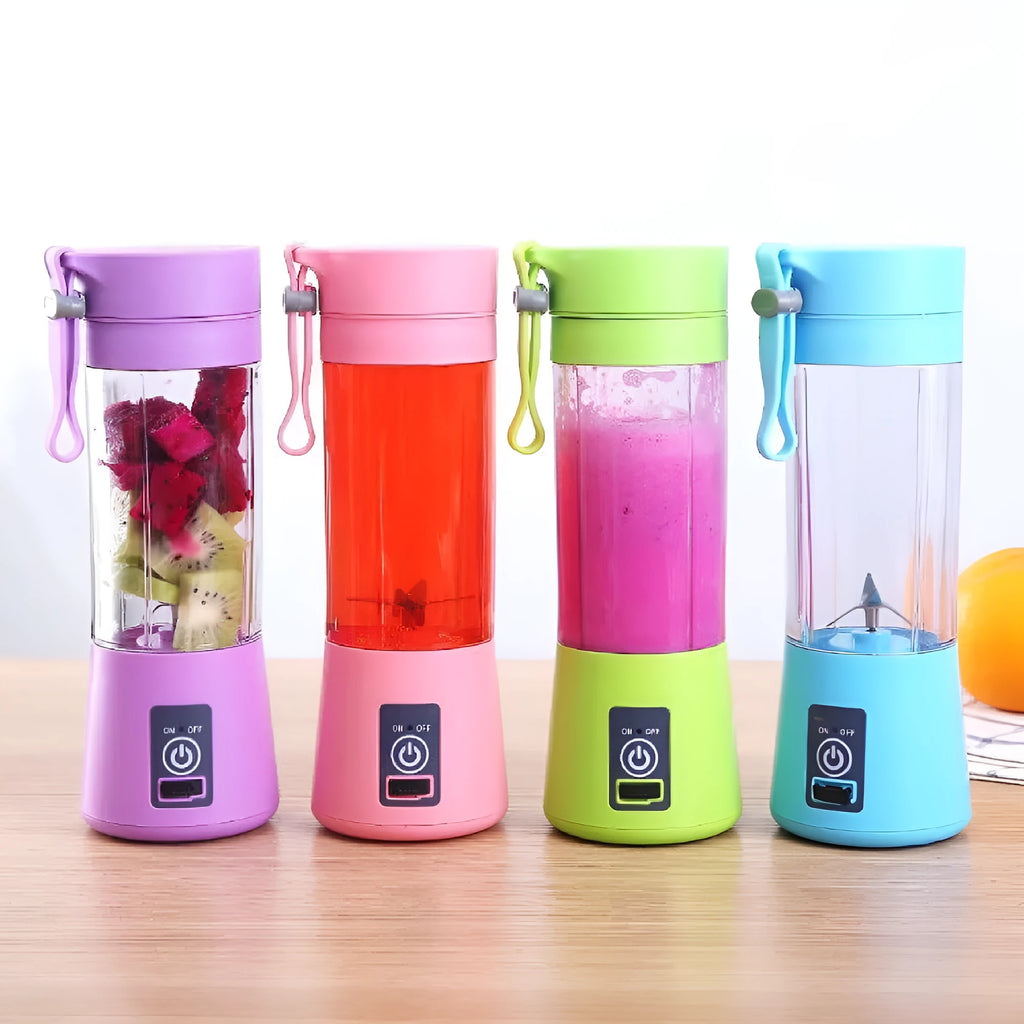 Portable USB rechargeable blender 380ml six blades plastic body pink colour box