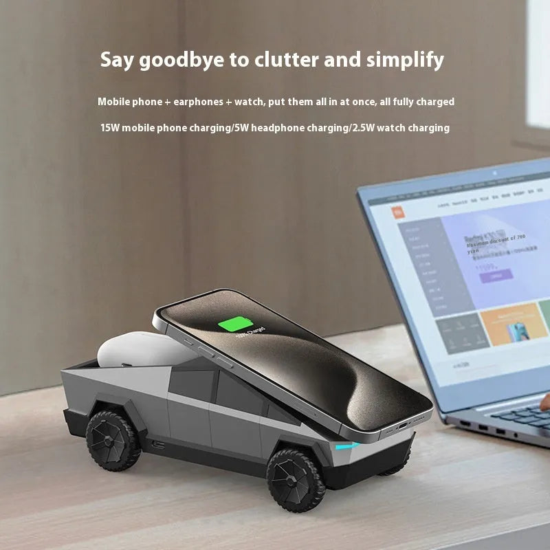 Three-in-one wireless charger charging station with power bank in Deep Space Grey, phone watch and earbuds charging