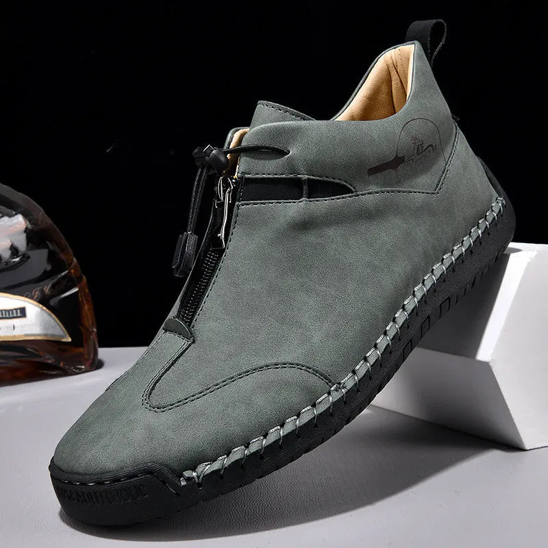 Men's casual leather shoes with mid heel height increase and round toe design